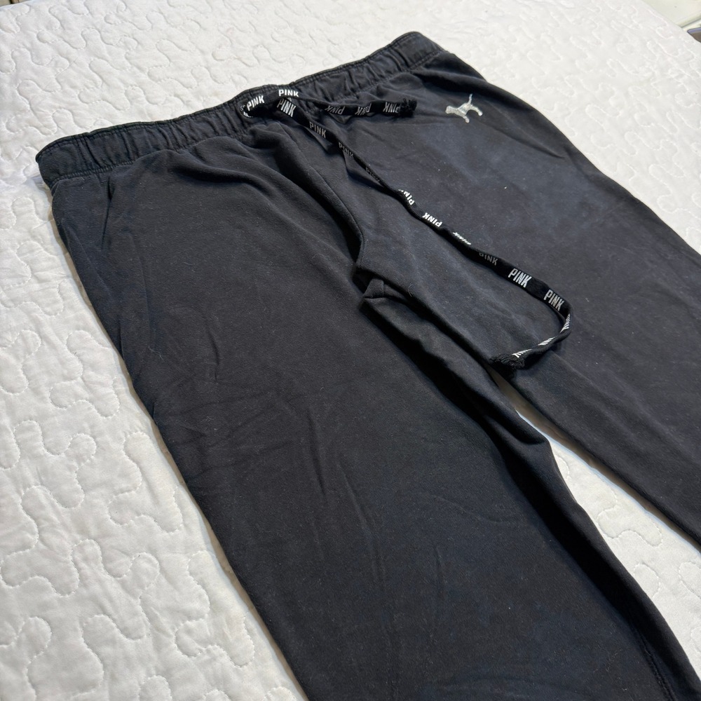 PINK Victoria's Secret Women L Jogger Black Sweatpants SLEEP GYM YOGA Y2K STREET